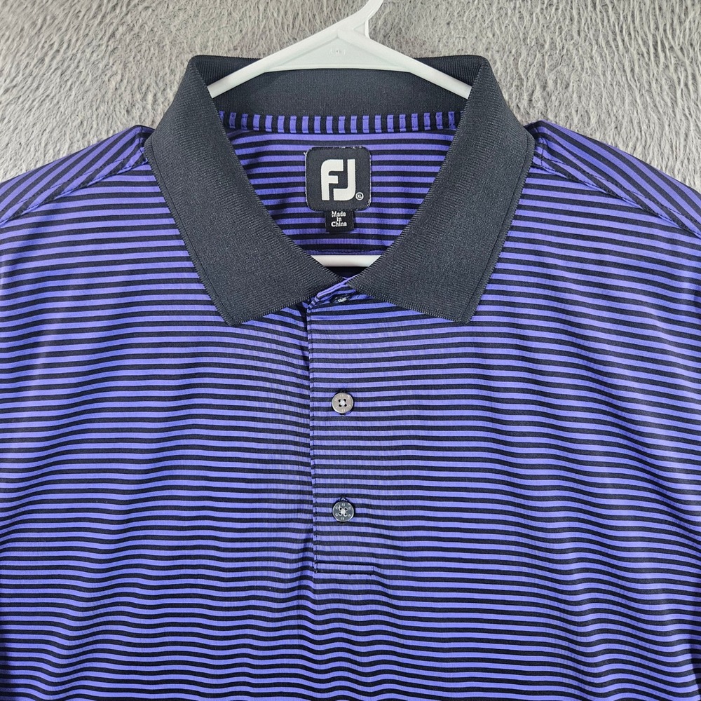 FootJoy Mens XL ProDry Golf Polo Shirt Purple‎ Black Striped Short Sleeve Logo